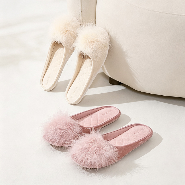 The Cloudies US | Elegant Turkey Feather Fluffy Indoor Slippers