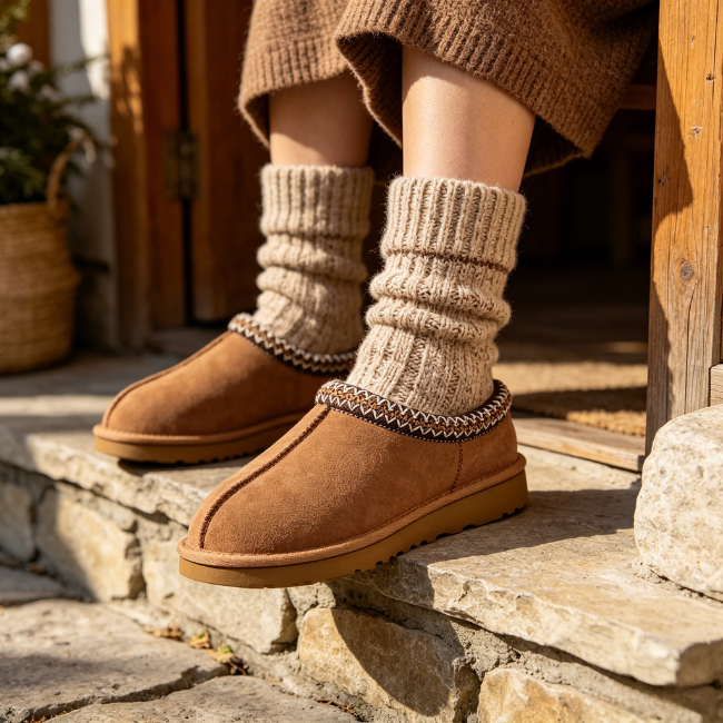 THE CLOUDIES | PLATFORM SHEARLING CLOGS - WARM FLEECE LINING SLIP-ON WINTER SLIPPERS FOR WOMEN