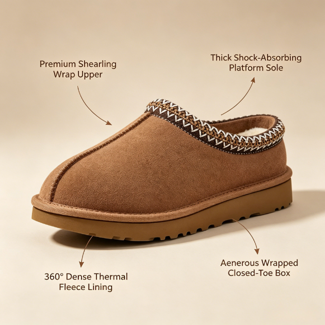 THE CLOUDIES | PLATFORM SHEARLING CLOGS - WARM FLEECE LINING SLIP-ON WINTER SLIPPERS FOR WOMEN