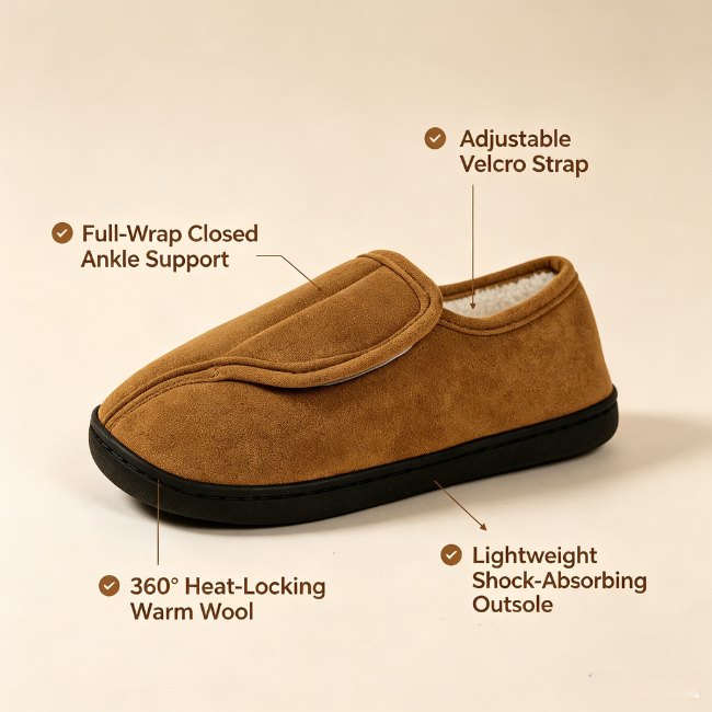 THE CLOUDIES | ORTHOPEDIC WINTER SLIPPERS - ADJUSTABLE HOOK & LOOP FLEECE WARM RECOVERY SHOES FOR MEN & WOMEN
