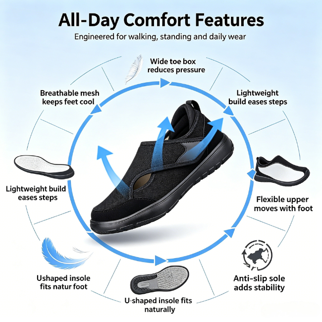 The Cloudies US | Wide-Fit Breathable Flyknit Walking Shoes with Adjustable Strap