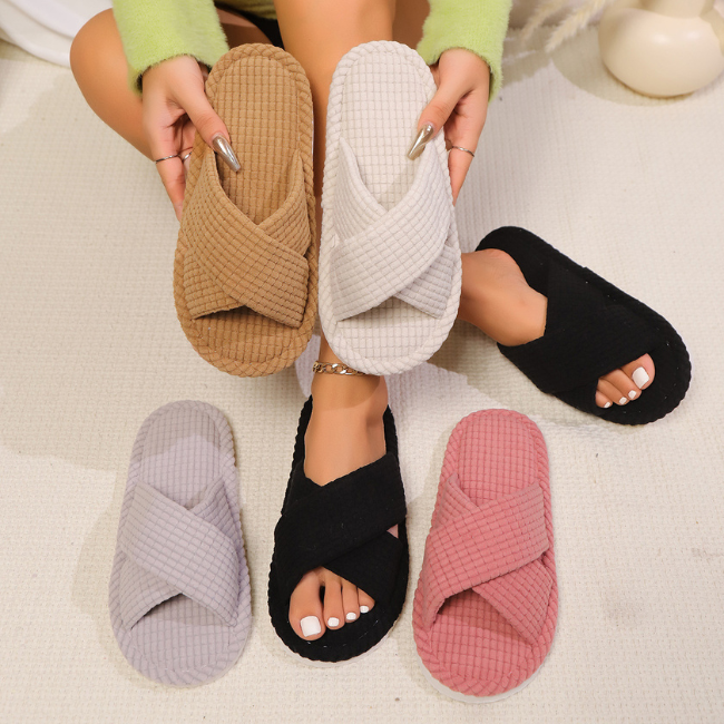 The Cloudies US | Women's Open Toe Plush Winter Slippers with Thick Foam Sole