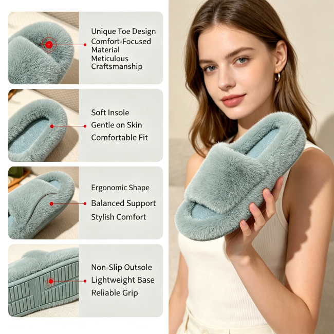 The Cloudies US | Winter Fuzzy Cross-Band Slippers for Women