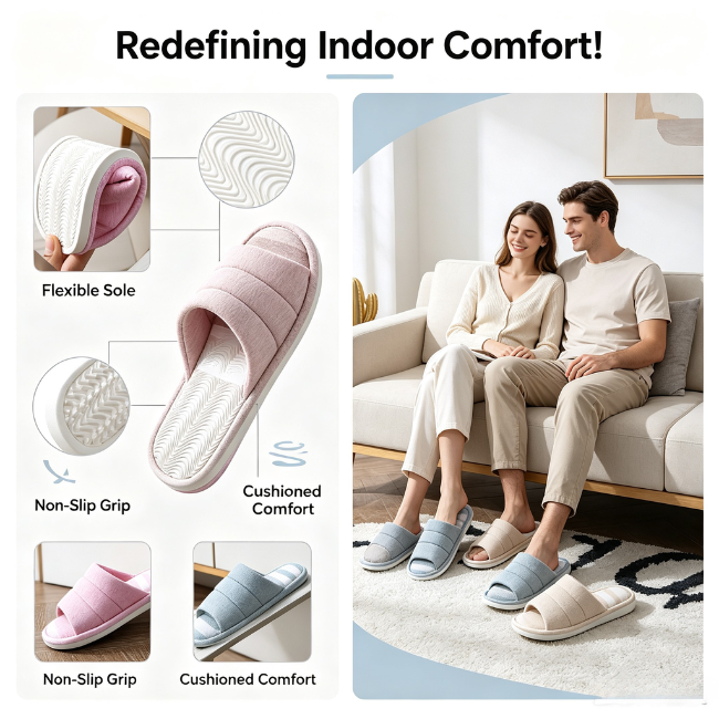 The Cloudies US | Unisex Cotton Linen Indoor Slippers with Silent Anti-Slip Sole