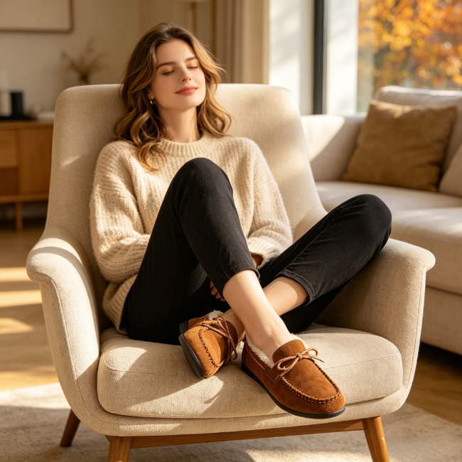 THE CLOUDIES | WOMEN'S FLEECE BOW KNOT MOCCASIN SLIPPERS - COZY WARM WINTER HOUSE SHOES