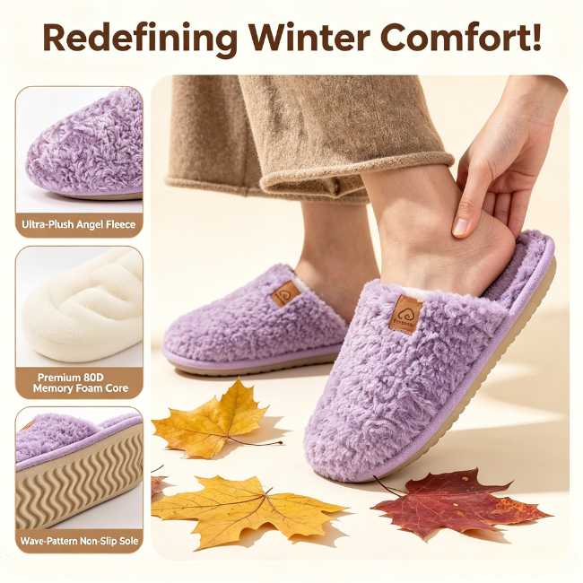 The Cloudies US | Unisex Angel Fleece Cozy Indoor Slippers - 80D Memory Foam House Shoes
